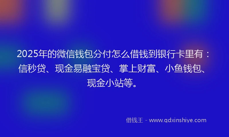 2025年的微信钱包分付怎么借钱到银行卡里有：信秒贷、现金易融宝贷、掌上财富、小鱼钱包、现金小站等。