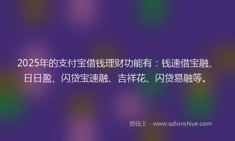 2025年的支付宝借钱理财功能有：钱速借宝融、日日盈、闪贷宝速融、吉祥花、闪贷易融等。
