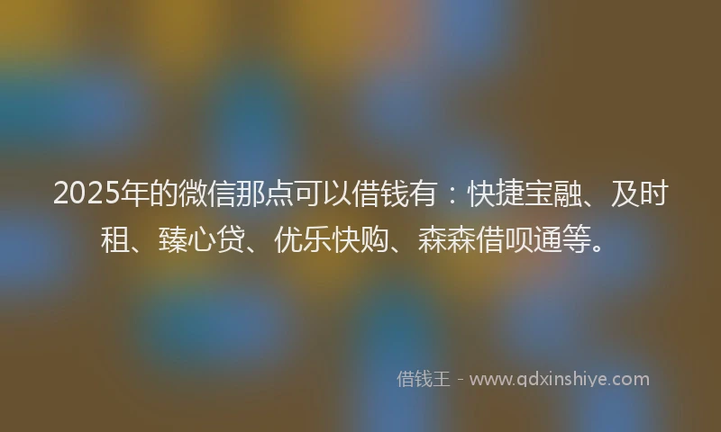 2025年的微信那点可以借钱有：快捷宝融、及时租、臻心贷、优乐快购、森森借呗通等。