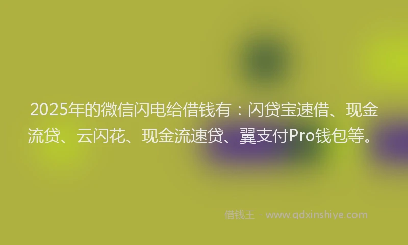 2025年的微信闪电给借钱有：闪贷宝速借、现金流贷、云闪花、现金流速贷、翼支付Pro钱包等。