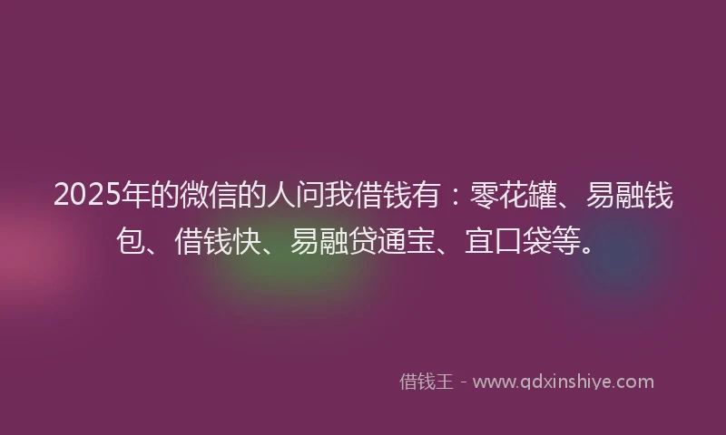 2025年的微信的人问我借钱有：零花罐、易融钱包、借钱快、易融贷通宝、宜口袋等。
