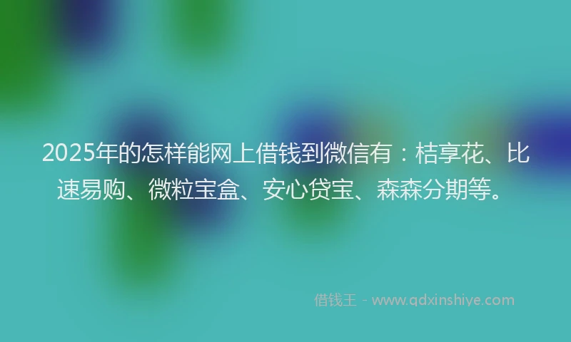 2025年的怎样能网上借钱到微信有：桔享花、比速易购、微粒宝盒、安心贷宝、森森分期等。