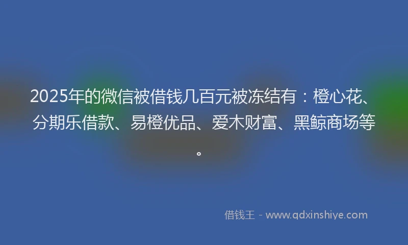 2025年的微信被借钱几百元被冻结有：橙心花、分期乐借款、易橙优品、爱木财富、黑鲸商场等。