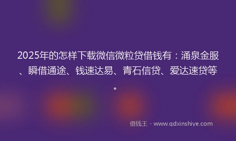 2025年的怎样下载微信微粒贷借钱有：涌泉金服、瞬借通途、钱速达易、青石信贷、爱达速贷等。