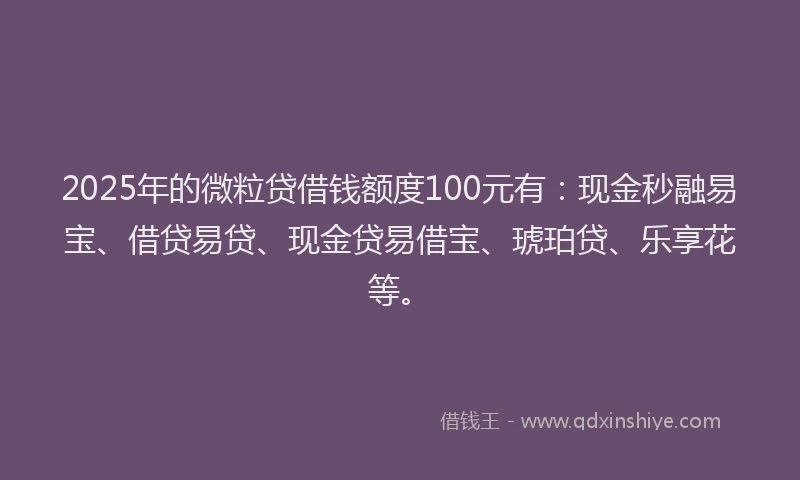 2025年的微粒贷借钱额度100元有：现金秒融易宝、借贷易贷、现金贷易借宝、琥珀贷、乐享花等。