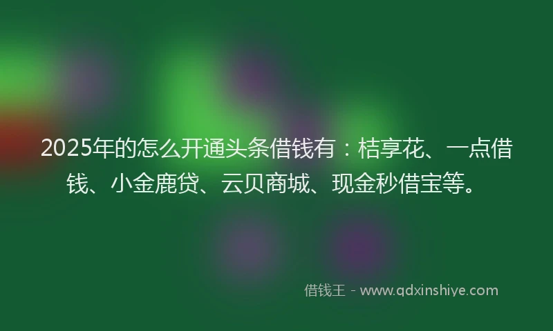 2025年的怎么开通头条借钱有：桔享花、一点借钱、小金鹿贷、云贝商城、现金秒借宝等。