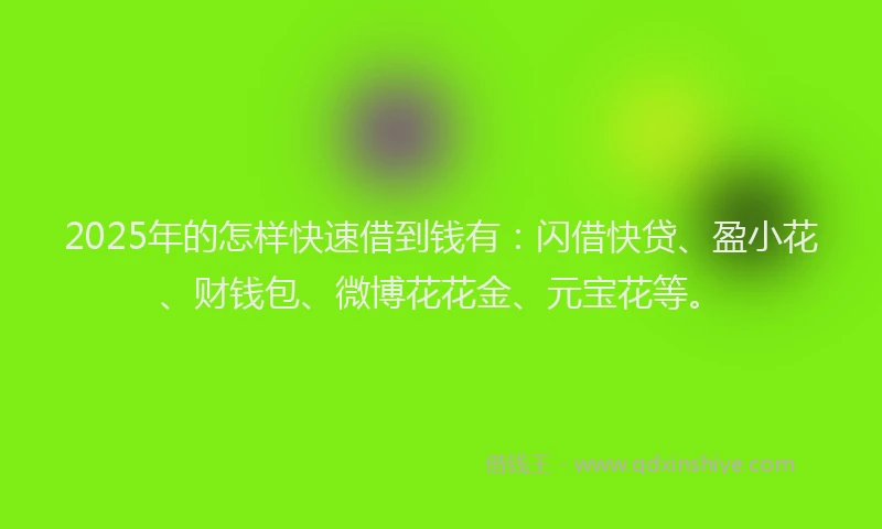 2025年的怎样快速借到钱有：闪借快贷、盈小花、财钱包、微博花花金、元宝花等。