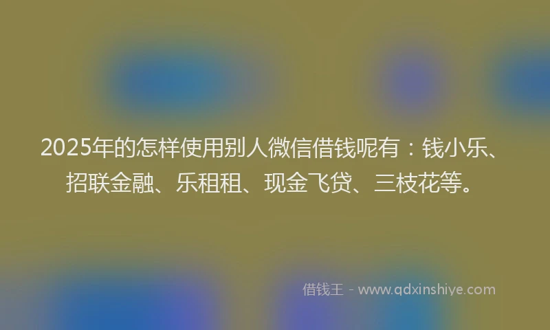 2025年的怎样使用别人微信借钱呢有：钱小乐、招联金融、乐租租、现金飞贷、三枝花等。
