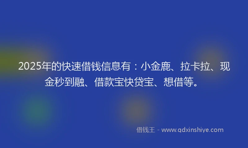 2025年的快速借钱信息有：小金鹿、拉卡拉、现金秒到融、借款宝快贷宝、想借等。