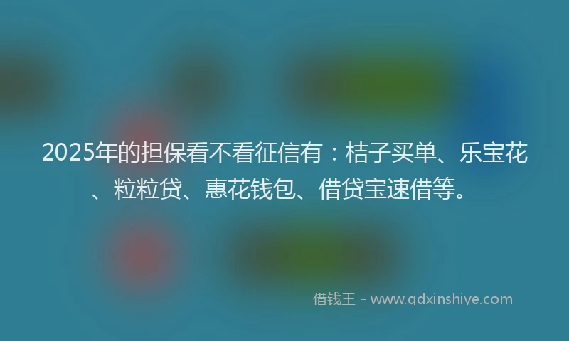 2025年的担保看不看征信有：桔子买单、乐宝花、粒粒贷、惠花钱包、借贷宝速借等。