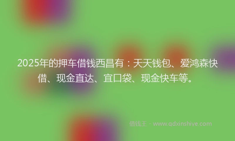 2025年的押车借钱西昌有：天天钱包、爱鸿森快借、现金直达、宜口袋、现金快车等。