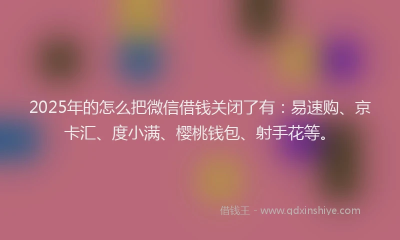 2025年的怎么把微信借钱关闭了有：易速购、京卡汇、度小满、樱桃钱包、射手花等。