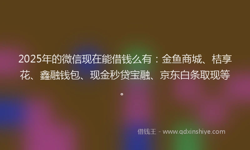 2025年的微信现在能借钱么有：金鱼商城、桔享花、鑫融钱包、现金秒贷宝融、京东白条取现等。