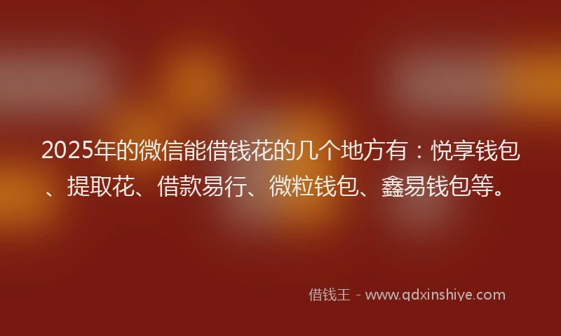 2025年的微信能借钱花的几个地方有：悦享钱包、提取花、借款易行、微粒钱包、鑫易钱包等。