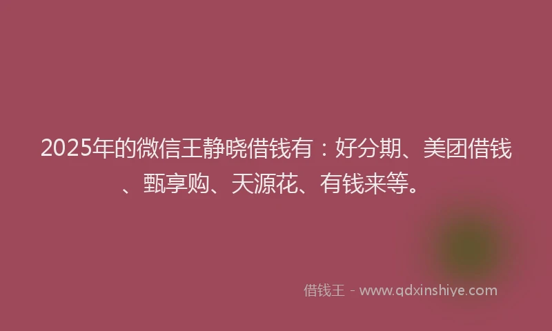 2025年的微信王静晓借钱有：好分期、美团借钱、甄享购、天源花、有钱来等。