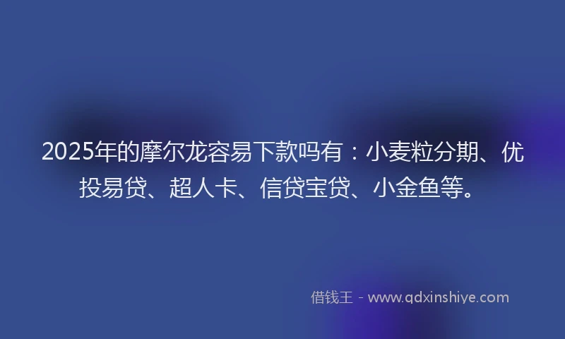2025年的摩尔龙容易下款吗有：小麦粒分期、优投易贷、超人卡、信贷宝贷、小金鱼等。