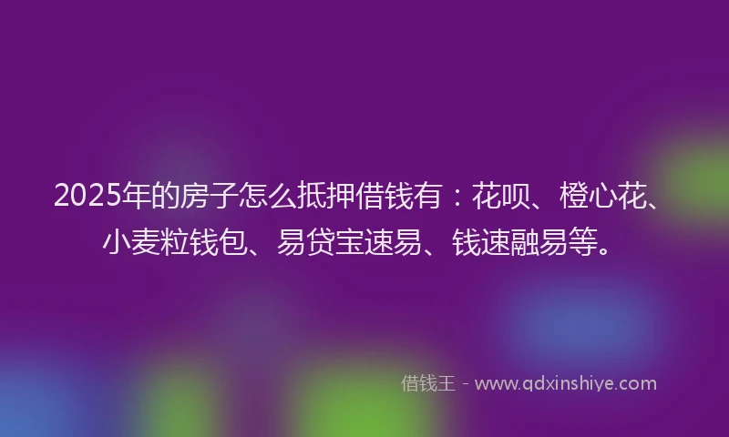 2025年的房子怎么抵押借钱有：花呗、橙心花、小麦粒钱包、易贷宝速易、钱速融易等。