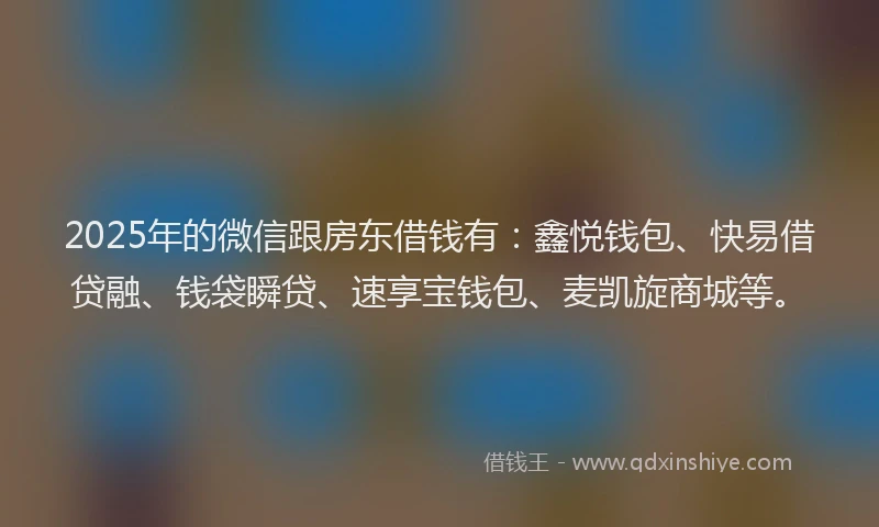 2025年的微信跟房东借钱有：鑫悦钱包、快易借贷融、钱袋瞬贷、速享宝钱包、麦凯旋商城等。