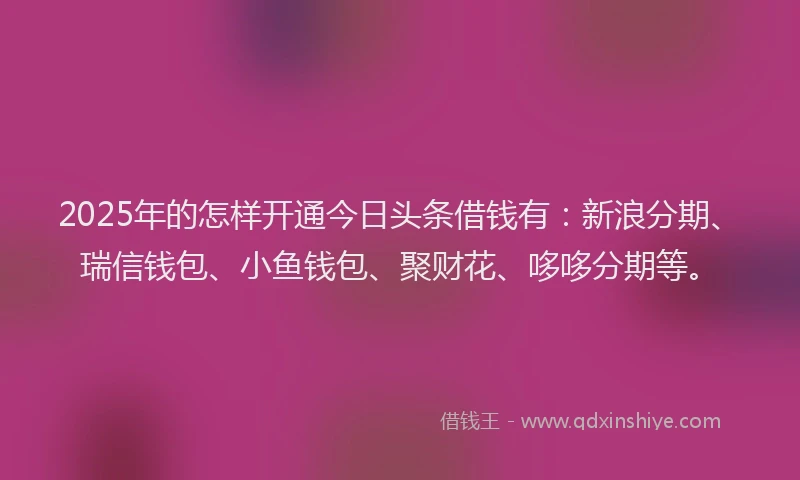 2025年的怎样开通今日头条借钱有：新浪分期、瑞信钱包、小鱼钱包、聚财花、哆哆分期等。