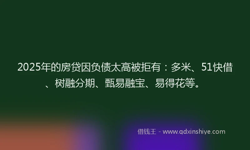 2025年的房贷因负债太高被拒有：多米、51快借、树融分期、甄易融宝、易得花等。
