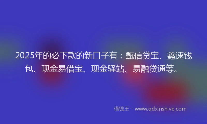 2025年的必下款的新口子有：甄信贷宝、鑫速钱包、现金易借宝、现金驿站、易融贷通等。