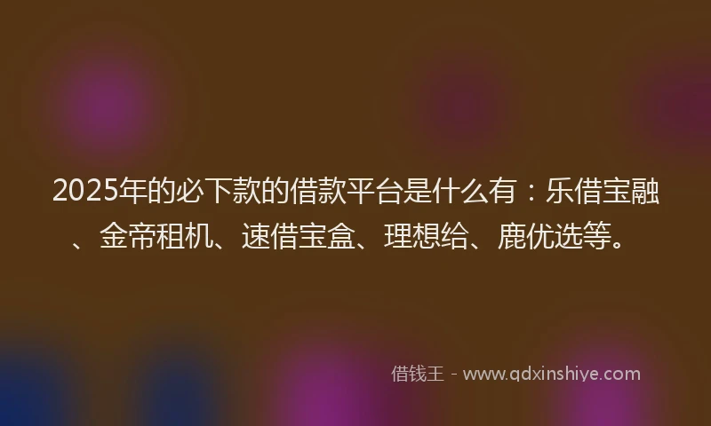 2025年的必下款的借款平台是什么有：乐借宝融、金帝租机、速借宝盒、理想给、鹿优选等。