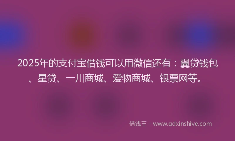 2025年的支付宝借钱可以用微信还有：翼贷钱包、星贷、一川商城、爱物商城、银票网等。