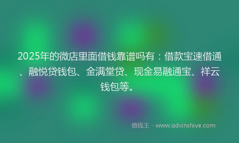 2025年的微店里面借钱靠谱吗有：借款宝速借通、融悦贷钱包、金满堂贷、现金易融通宝、祥云钱包等。