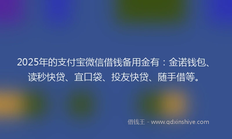 2025年的支付宝微信借钱备用金有：金诺钱包、读秒快贷、宜口袋、投友快贷、随手借等。
