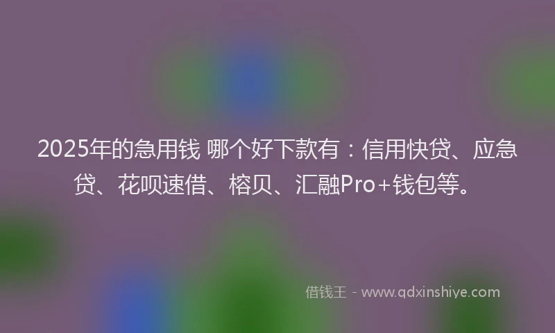2025年的急用钱 哪个好下款有：信用快贷、应急贷、花呗速借、榕贝、汇融Pro+钱包等。