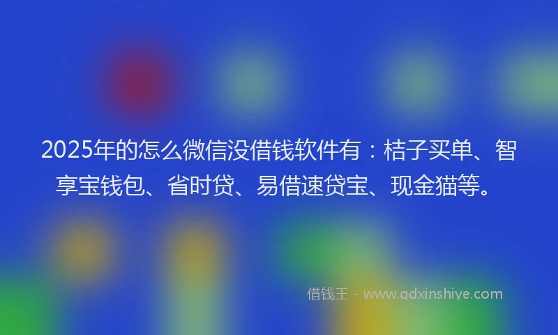 2025年的怎么微信没借钱软件有：桔子买单、智享宝钱包、省时贷、易借速贷宝、现金猫等。