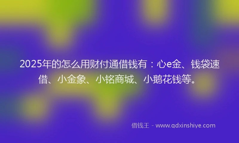 2025年的怎么用财付通借钱有：心e金、钱袋速借、小金象、小铭商城、小鹅花钱等。
