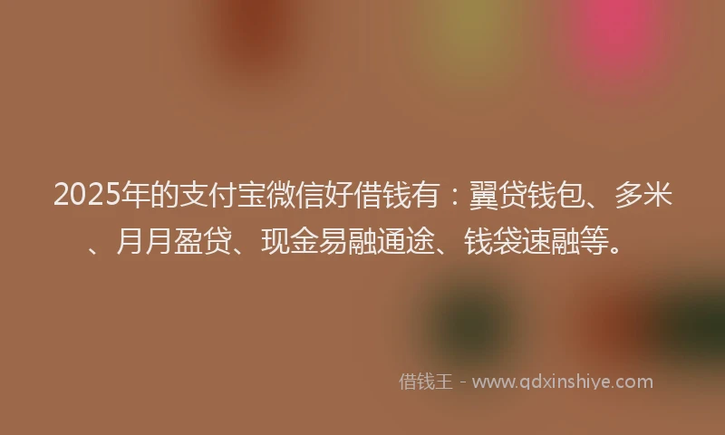 2025年的支付宝微信好借钱有：翼贷钱包、多米、月月盈贷、现金易融通途、钱袋速融等。