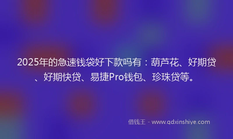 2025年的急速钱袋好下款吗有：葫芦花、好期贷、好期快贷、易捷Pro钱包、珍珠贷等。