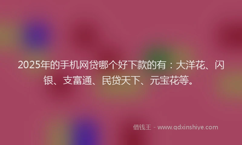 2025年的手机网贷哪个好下款的有：大洋花、闪银、支富通、民贷天下、元宝花等。