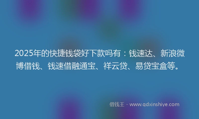 2025年的快捷钱袋好下款吗有：钱速达、新浪微博借钱、钱速借融通宝、祥云贷、易贷宝盒等。