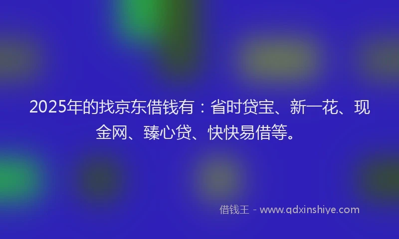 2025年的找京东借钱有：省时贷宝、新一花、现金网、臻心贷、快快易借等。