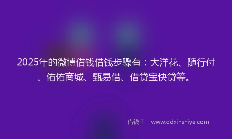 2025年的微博借钱借钱步骤有：大洋花、随行付、佑佑商城、甄易借、借贷宝快贷等。
