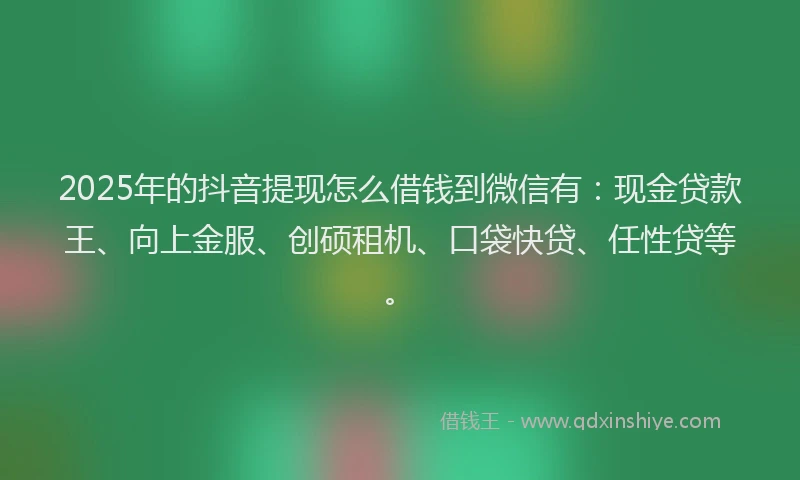 2025年的抖音提现怎么借钱到微信有：现金贷款王、向上金服、创硕租机、口袋快贷、任性贷等。