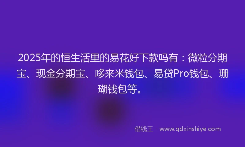 2025年的恒生活里的易花好下款吗有：微粒分期宝、现金分期宝、哆来米钱包、易贷Pro钱包、珊瑚钱包等。