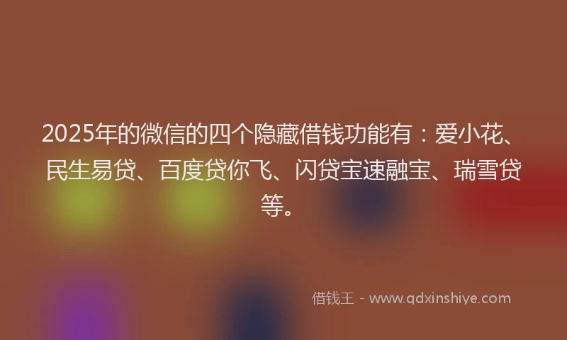 2025年的微信的四个隐藏借钱功能有：爱小花、民生易贷、百度贷你飞、闪贷宝速融宝、瑞雪贷等。