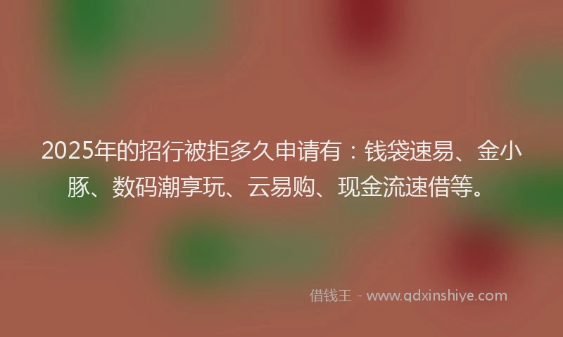 2025年的招行被拒多久申请有：钱袋速易、金小豚、数码潮享玩、云易购、现金流速借等。