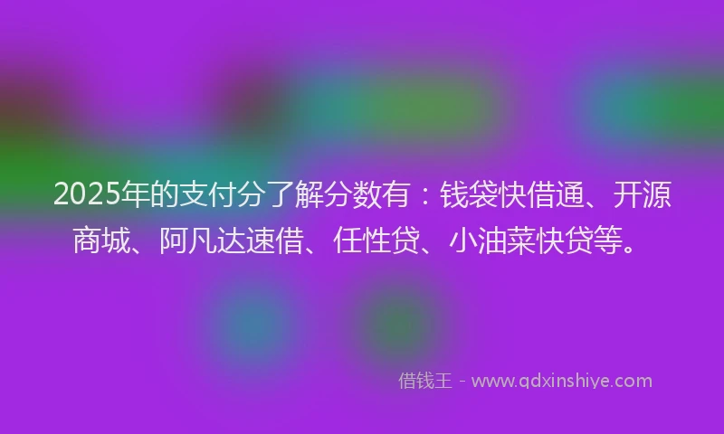 2025年的支付分了解分数有:钱袋快借通、开源商城、阿凡达速借、任性贷、小油菜快贷等。