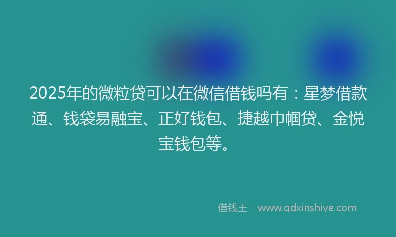 2025年的微粒贷可以在微信借钱吗有：星梦借款通、钱袋易融宝、正好钱包、捷越巾帼贷、金悦宝钱包等。