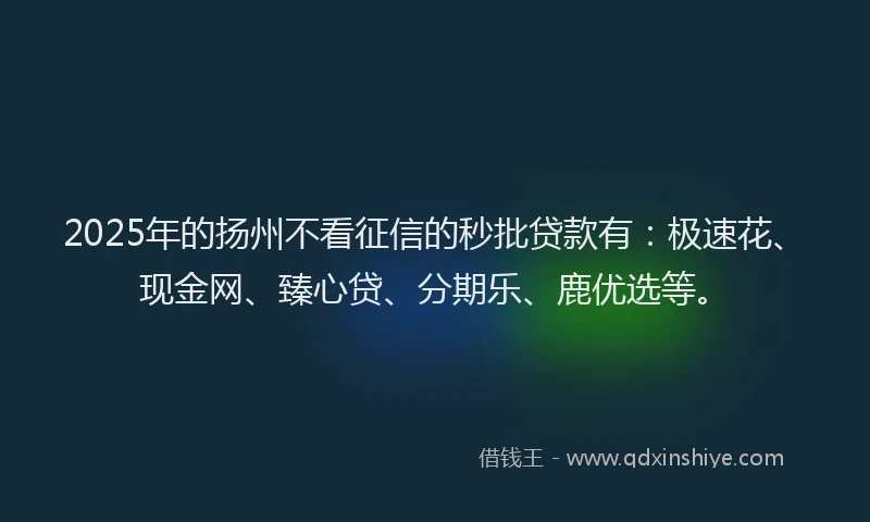 2025年的扬州不看征信的秒批贷款有：极速花、现金网、臻心贷、分期乐、鹿优选等。