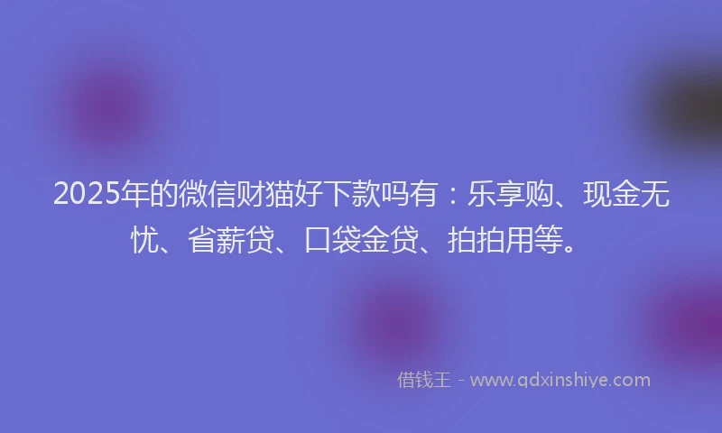 2025年的微信财猫好下款吗有：乐享购、现金无忧、省薪贷、口袋金贷、拍拍用等。