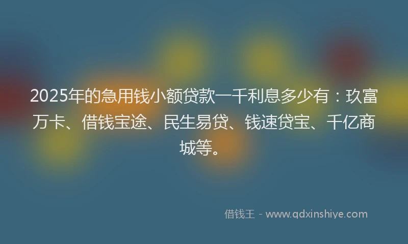 2025年的急用钱小额贷款一千利息多少有：玖富万卡、借钱宝途、民生易贷、钱速贷宝、千亿商城等。