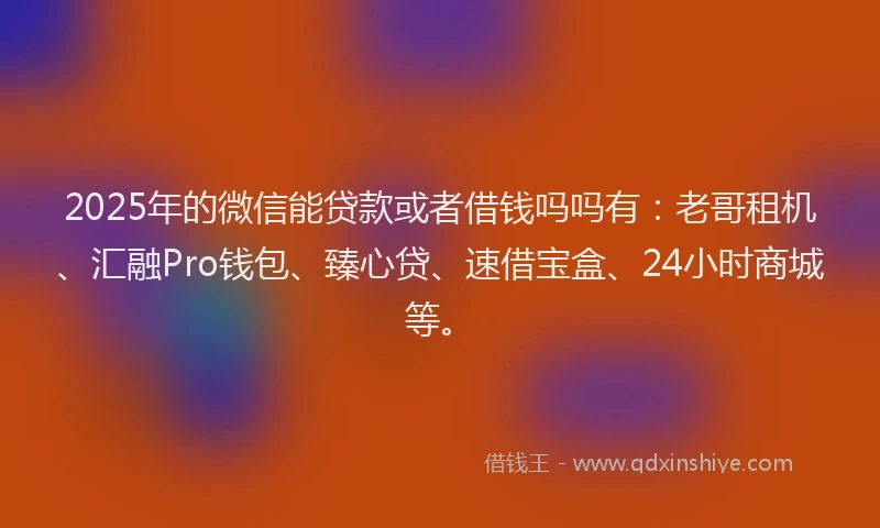 2025年的微信能贷款或者借钱吗吗有：老哥租机、汇融Pro钱包、臻心贷、速借宝盒、24小时商城等。