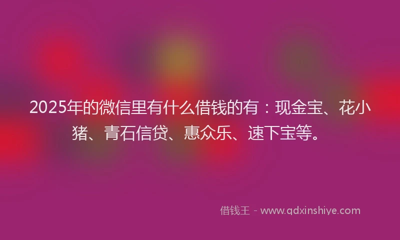2025年的微信里有什么借钱的有：现金宝、花小猪、青石信贷、惠众乐、速下宝等。