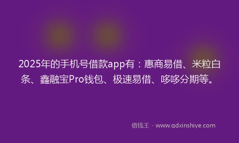 2025年的手机号借款app有：惠商易借、米粒白条、鑫融宝Pro钱包、极速易借、哆哆分期等。